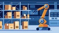 Stylized illustration of smart warehouse inventory system with RFID tags. Royalty Free Stock Photo