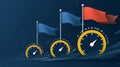 Stylized Illustration of Three Speedometers with Flags on Dark Blue Motion Background Royalty Free Stock Photo