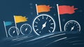 Stylized Illustration of Three Speedometers with Flags on Dark Blue Motion Background Royalty Free Stock Photo