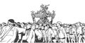 Illustration of Japanese festival procession in black and white