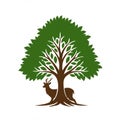 Stylized illustration of a tree with a broad, green leafy canopy and intricate brown Royalty Free Stock Photo