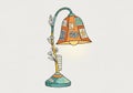 Stylized illustration of a whimsical table lamp features an arched stem adorned with Royalty Free Stock Photo