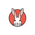 Stylized illustration of a white rabbit\'s head with a pink nose and inner ears, outlined in black. Royalty Free Stock Photo