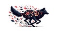 A stylized illustration of a wolf in motion, featuring a black silho Royalty Free Stock Photo