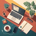 Stylized illustration of a workspace viewed from above Royalty Free Stock Photo