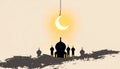 Crescent Moon Hanging Over Mosque Silhouette At Sunset Royalty Free Stock Photo