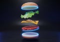 Futuristic Exploded Burger with Neon Glow Royalty Free Stock Photo