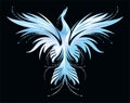 Stylized image of magic ice Phoenix on black background