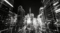 A stylized image of New York Citys skyline rendered in a futuristic, glitching aesthetic, featuring brightly glowing lines and a