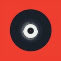 Minimalistic Symmetry: Vinyl Record With Black Eye On Red Background