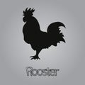 Stylized image of rooster. Black simple rooster silhouette as a logo