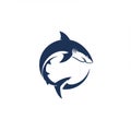 Stylized image of a shark designed in a circular form, using a solid navy blue color. The Royalty Free Stock Photo