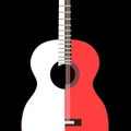 Stylized image of Spanish guitar isolated on black background in vector