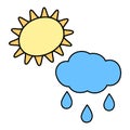 Stylized image of the sun and clouds with drops. Simple design concept for icon weather conditions