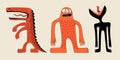 Stylized images of monsters, primitive art. Prehistoric images