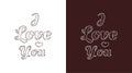 Stylized inscription I love you on a white and dark red background