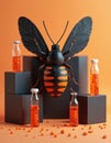 Stylized insect with wings spreads pheromone samples in vials for scientific study. This abstract graphic visualizes entomology Royalty Free Stock Photo