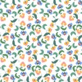 Stylized interlacing flowers. Floral ornament in the style of Russian folklore. Seamless pattern on a white background Royalty Free Stock Photo