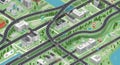 Stylized isometric city map featuring winding roads, intersections, and various Royalty Free Stock Photo