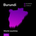 Stylized isometric vector Burundi 3D map. Map of Burundi in violet and purple colors