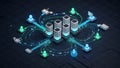 Isometric Server Array With Connections To Users And Devices In A Network System View Royalty Free Stock Photo