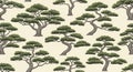 Stylized Japanese bonsai pine trees in a repeating pattern image photo Royalty Free Stock Photo