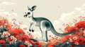 Graceful Kangaroo Amidst Vibrant Red Flowers Royalty Free Stock Photo