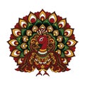 Stylized Kerala Peacock Vector with Layered Decorative Motifs and Symmetrical Pattern Design Royalty Free Stock Photo
