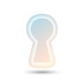 A stylized keyhole design with a gradient effect blending soft blue and orange hues.