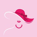 Stylized lady with pink hut and pearl necklace