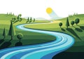 A stylized landscape featuring a meandering river flowing through Royalty Free Stock Photo
