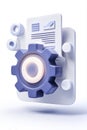 a stylized large purple gear overlapping a white document icon that has blue lines and graphs, symbolizing settings, control, Royalty Free Stock Photo