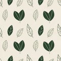 Stylized leaf pattern featuring dark green leaves on a beige background Royalty Free Stock Photo