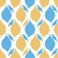 Stylized lemon geometric seamless pattern in yellow and blue. A simple tropical fruit vector repeat design background.