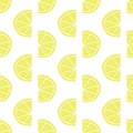 Stylized lemon slices seamless vector pattern. Contemporary fruit design in retro style. Yellow lemons on white background. Hand