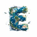 Earth letter E with satellites and airplane Royalty Free Stock Photo
