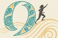 Stylized letter O with smooth, flowing waves and vibrant patterns, creating an energetic and fluid look, symbolizing creativity