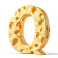 A stylized letter \'Q\' made of cheese, featuring holes and a textured surface Royalty Free Stock Photo