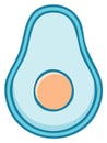 Stylized Light Blue Avocado Half with Orange Pit Modern Flat Design Illustration Royalty Free Stock Photo