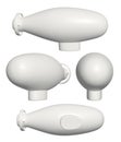 Stylized light monophonic airship in 4 projections on a white background. 3d abstract isolated illustration.