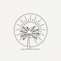 Is symmetrical with the sun encircling the palm tree and the sun Royalty Free Stock Photo