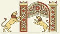 Stylized Lions Guarding Archway with Folk Patterns, vector design Generative AI Royalty Free Stock Photo