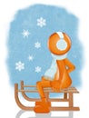 Stylized little woman on the sled