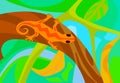 Stylized lizard on a branch in the forest