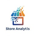 Stylized logo depicting a multicolored store icon with a pixelated effect transitioning Royalty Free Stock Photo