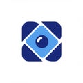 Stylized logo featuring a blue square with rounded corners, containing a central eye- Royalty Free Stock Photo