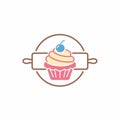 Cupcake and Rolling Pin Logo Concept Royalty Free Stock Photo