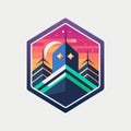 Stylized logo featuring a mountain with a star in the sky, Graphic for a coding bootcamp community, minimalist simple modern Royalty Free Stock Photo