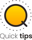 Stylized logo featuring a vibrant yellow sun and a sleek black magnifying glass, symbolizing quick tips for fast and
