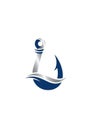 Stylized logo incorporating elements of a silver-gray and dark blue boat hook and wave design. The Royalty Free Stock Photo